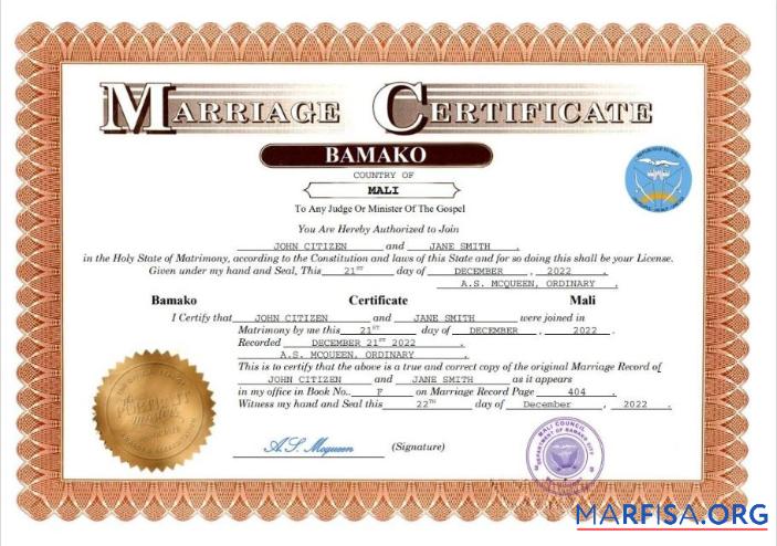 Blank Mali marriage certificate Word and PDF template